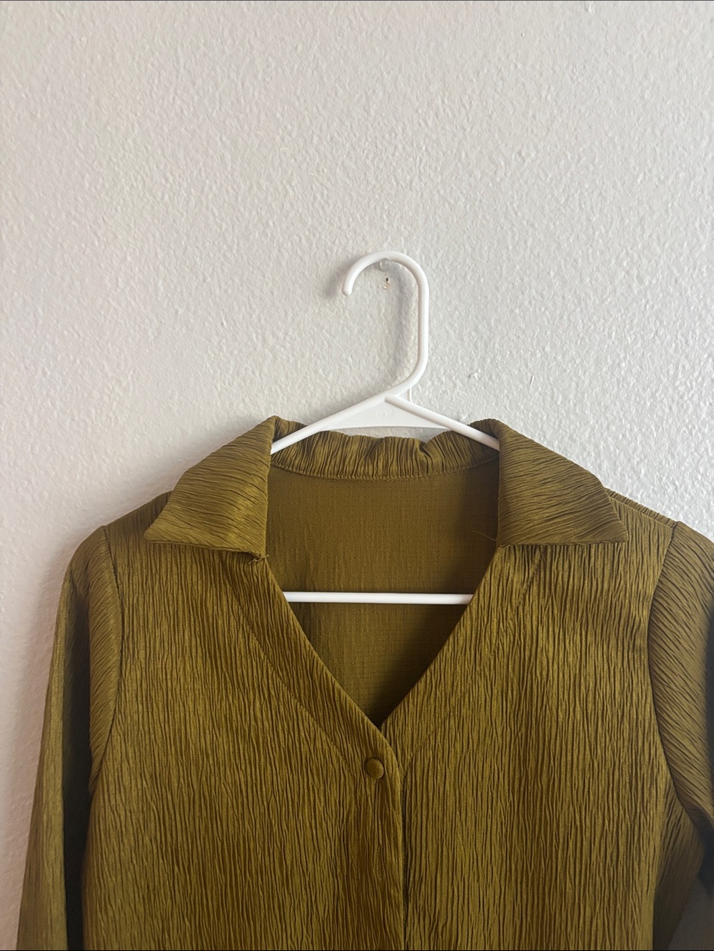 Olive Green Textured Button-Front Top - Picture 2 of 6